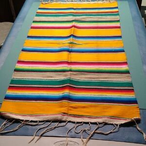 Vintage Mexican Blanket/Sarape Bright Colorful Striped Table Runner Cottagecore